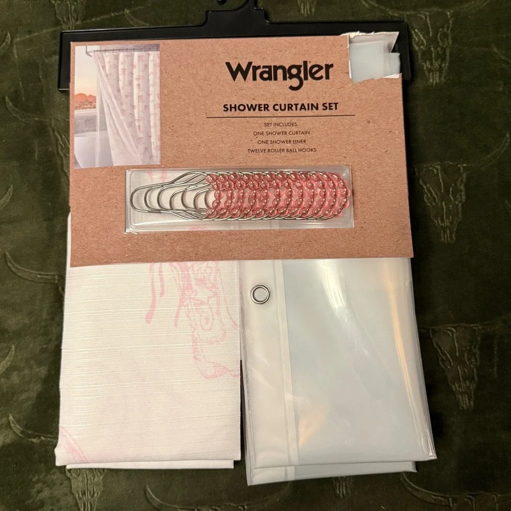 Wrangler Shower Curtain Set Unisex 72x72 Pink New Cowboy Boot Print Western Set